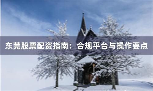 东莞股票配资指南：合规平台与操作要点